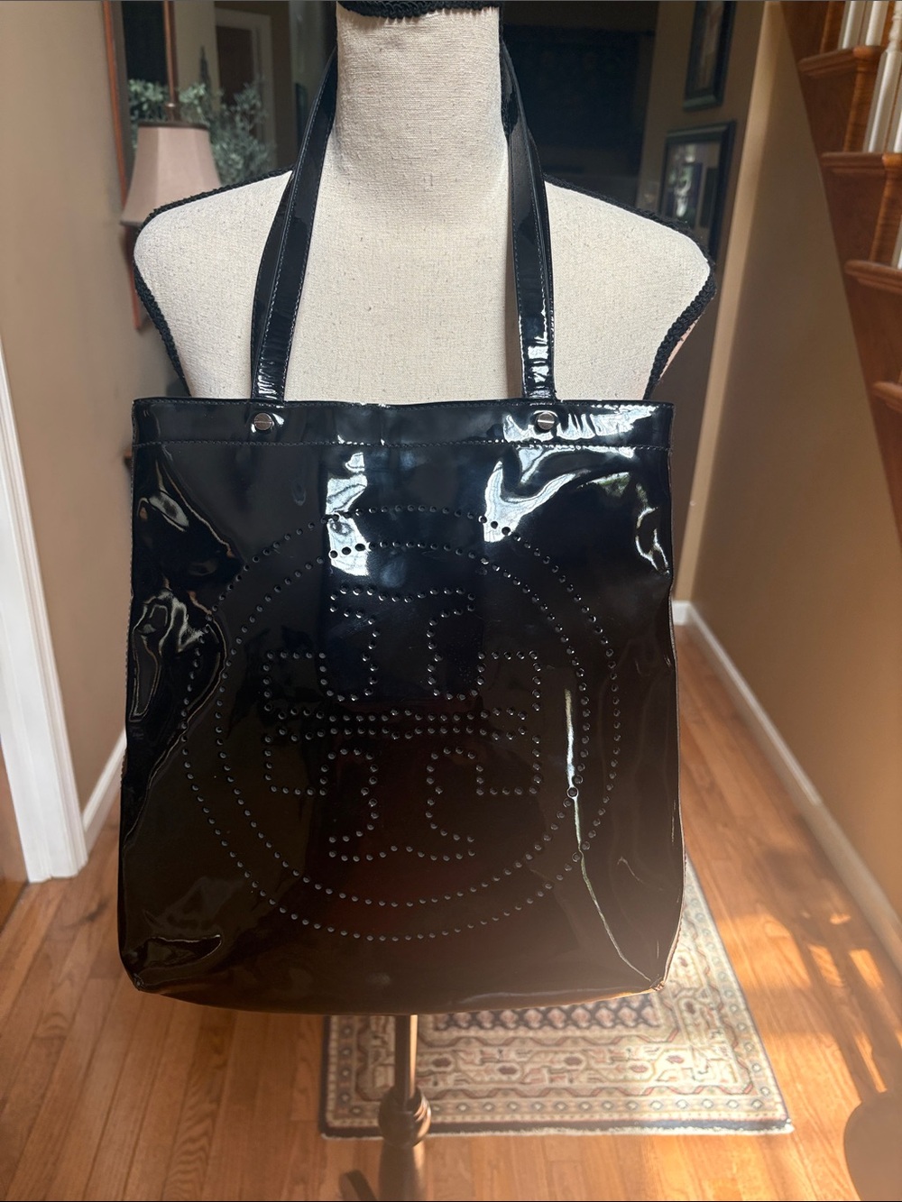 Tory Burch Black Patent Tote Bag
